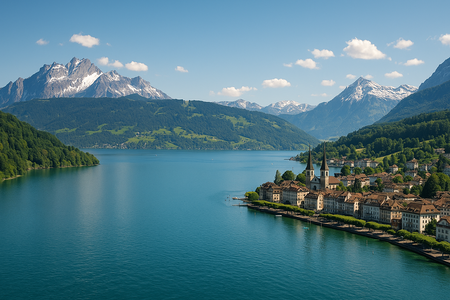 View of Lucerne's scenic lake surrounded by mountains