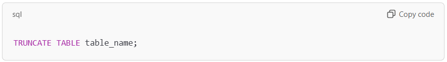 SQL syntax to truncate all table rows.