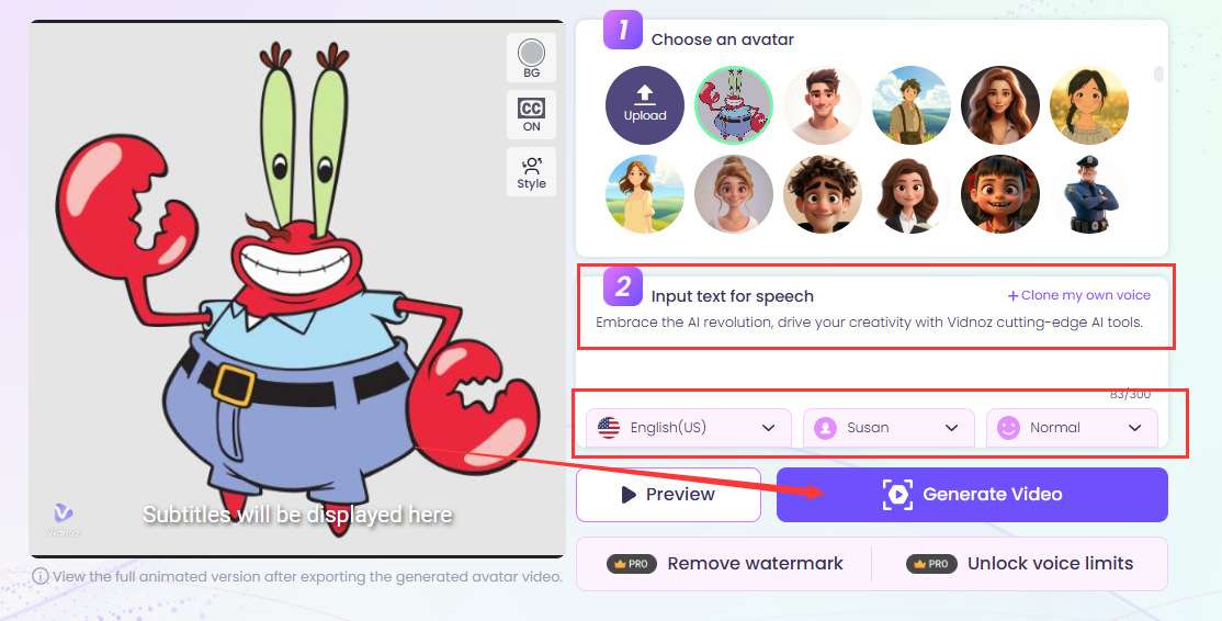 Step 3 on How to Make Mr. Krabs AI Talking Videos