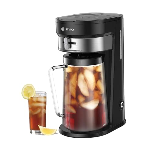 LITIFO Iced Tea Maker and Iced Coffee Maker Brewing System with 2.5-quart Pitcher, sliding strength selector for Taste Customization, Stainless Steel (Black 2.0)