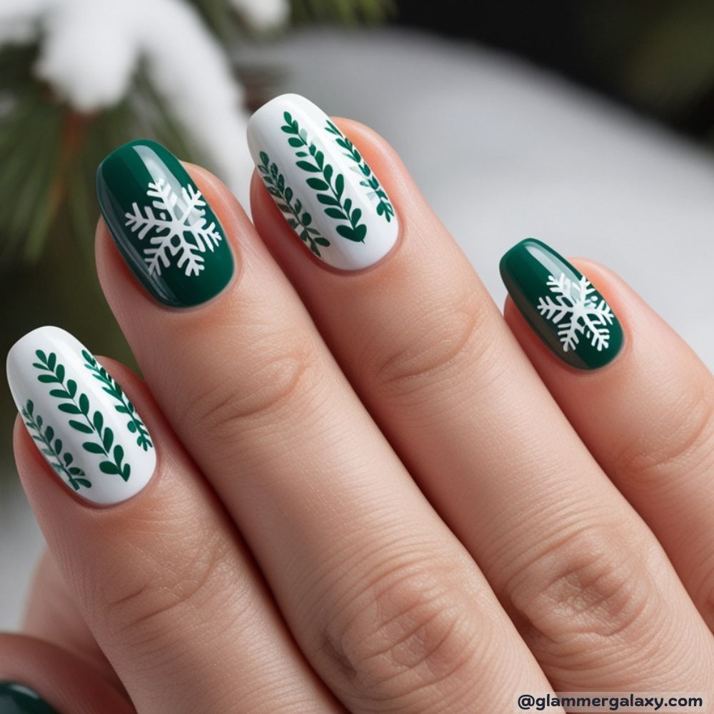 Winter Nail Ideas having Refreshing Green & White
