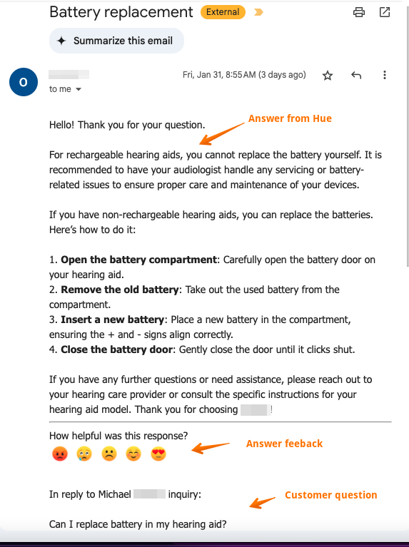 Hue Ai answering email