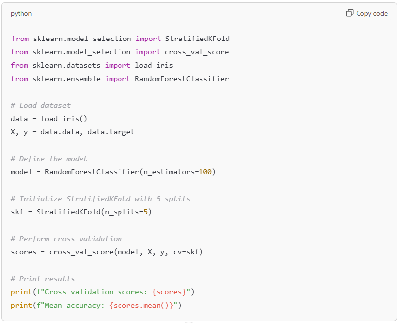 Stratified K-fold cross-validation with RandomForest.