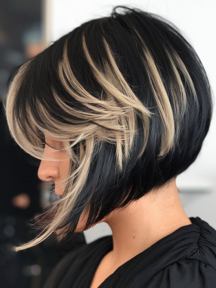 18. Black Rounded Bob with V-Cut Layers