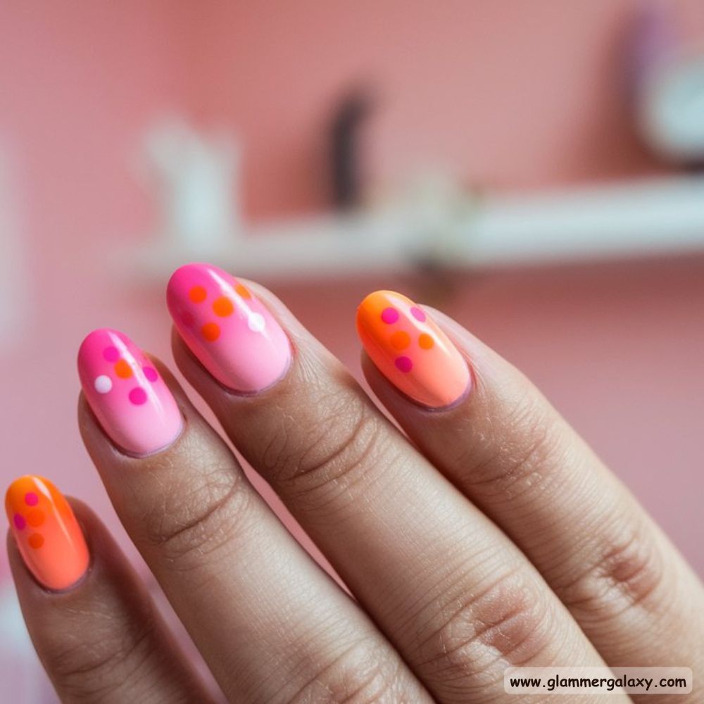 Orange and Pink Summer Nails with Neon Sunset Delight