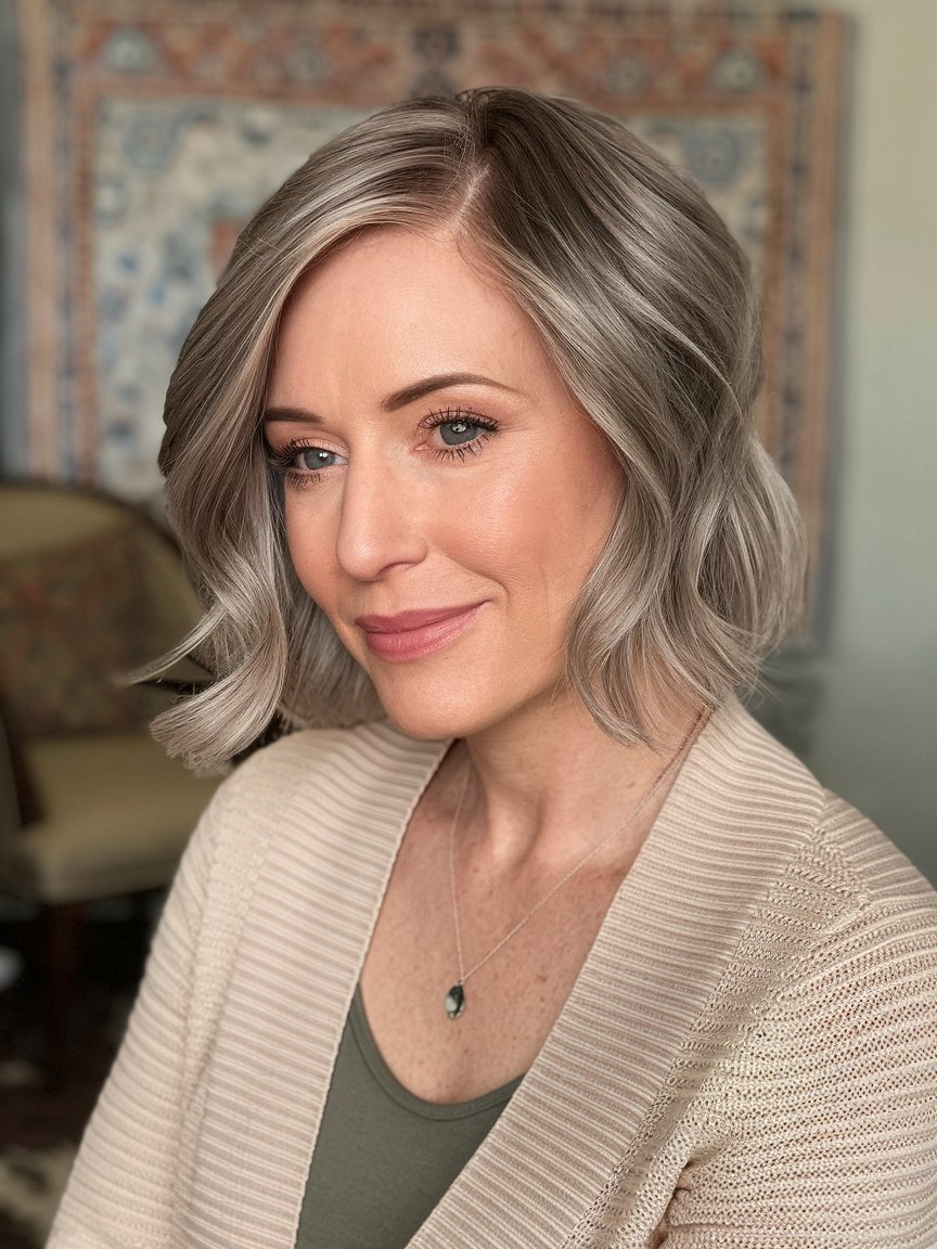 44. Soft Ash Brown Bob with Subtle Waves and short hairstyles