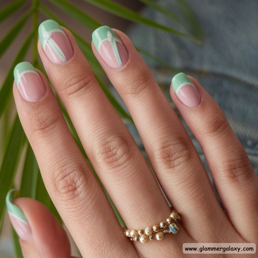 End of Summer Nails having Mint Green with French Twist