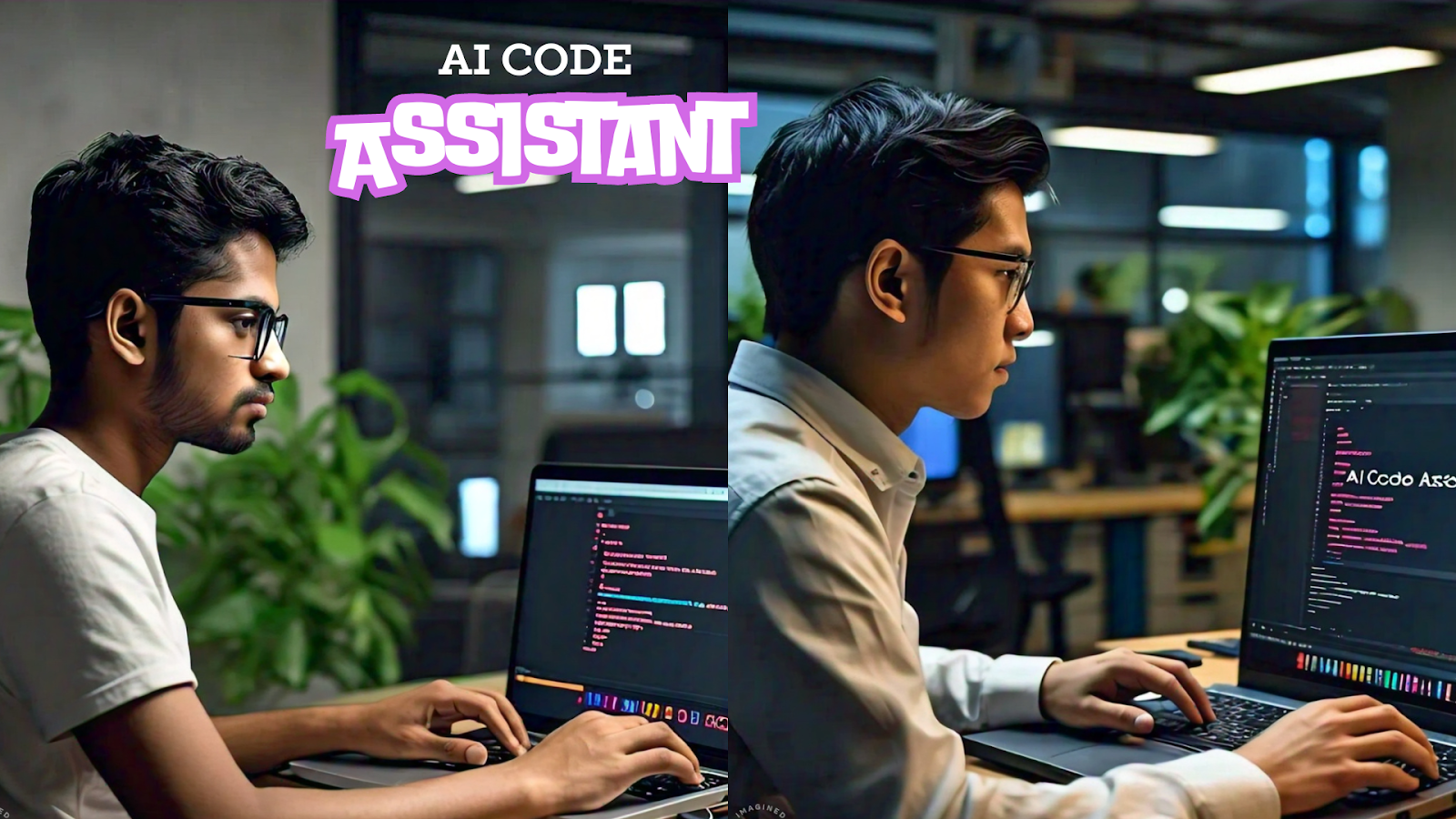 AI Code Assistant providing real-time code suggestions on a laptop screen.