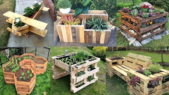 Repurposing wooden pallet with planted flowers in different shapes and setting. It is one of  the 7 garden tool storage hacks every gardener shouldknow.
