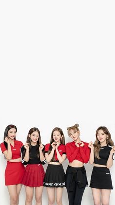 This contain Red Velvet posing for the camera in red and black outfits with their hands on their hips