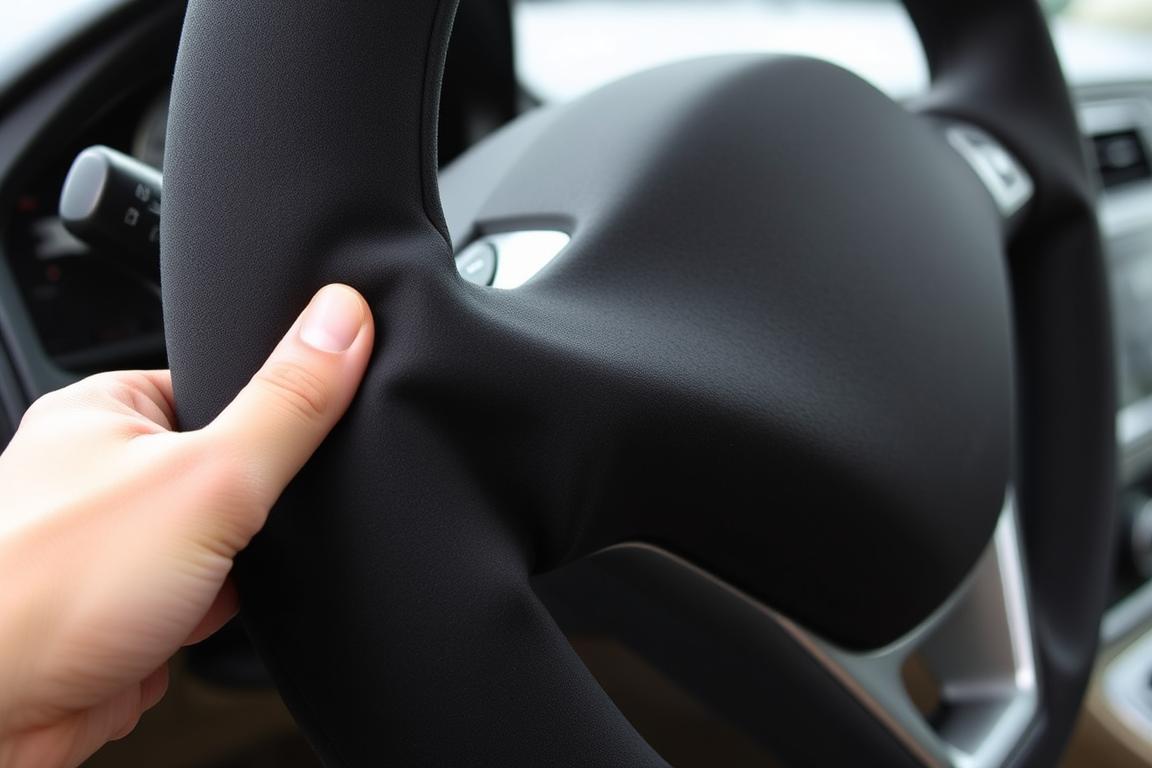 Neoprene steering wheel cover showing its flexible, soft texture