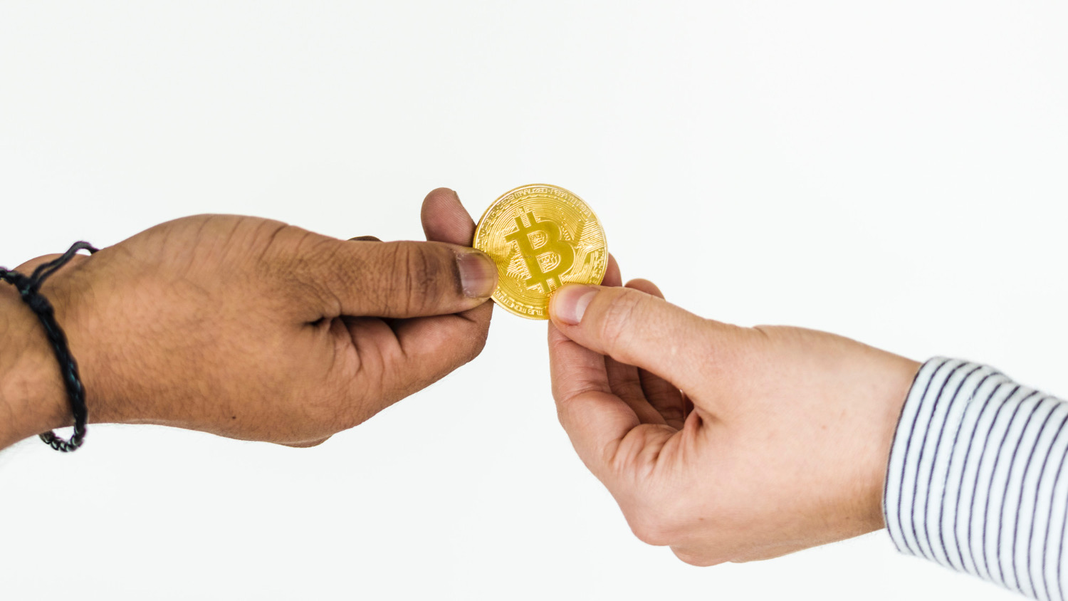 Closeup of exchanging Bitcoin