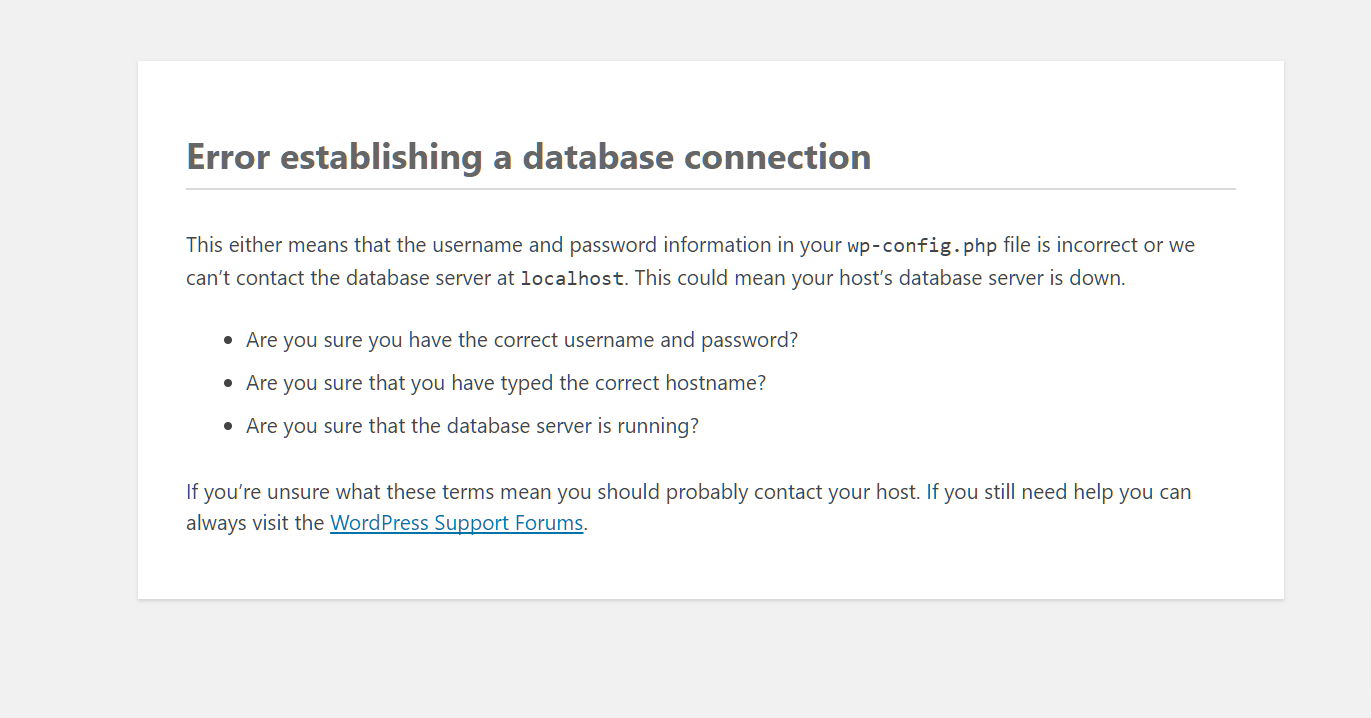 Error establishing database connection error 