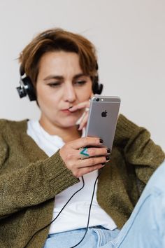 A woman in jeans chatting 