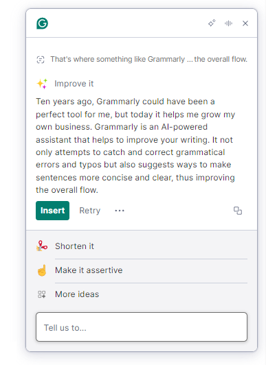 Grammarly improving the surrounding paragraph