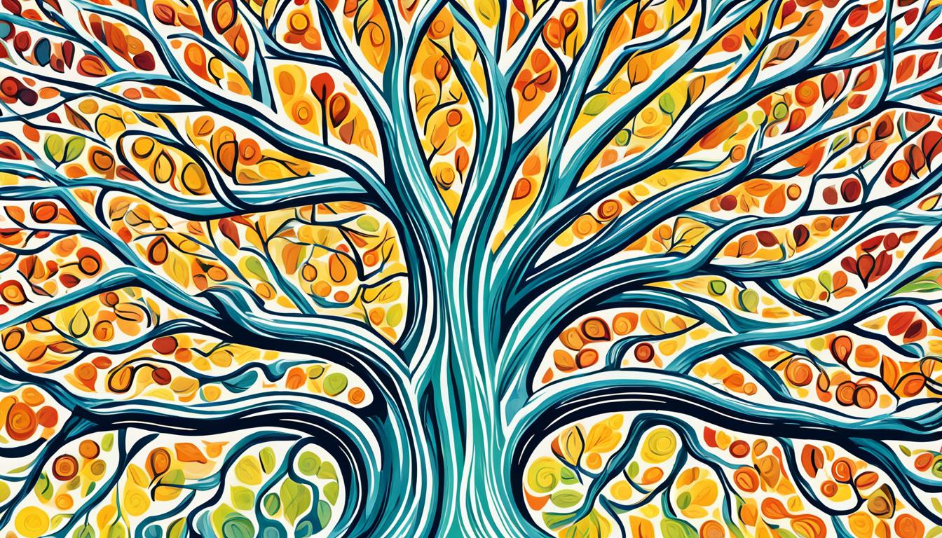 An image of a tree with a sturdy trunk and clear demarcation between its branches and leaves. The trunk represents the concept of setting strong boundaries, while the branches and leaves symbolize accountability and trust. Surround the tree with a diverse group of people who are all looking up at it in admiration and respect. Use warm colors to convey a sense of safety and comfort, while also emphasizing the importance of forging connections through mutual trust and respect.