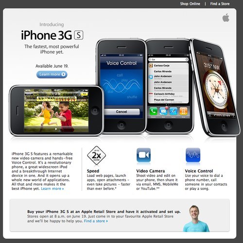 Newsletter Apple sur le nouvel iPhone 3GS