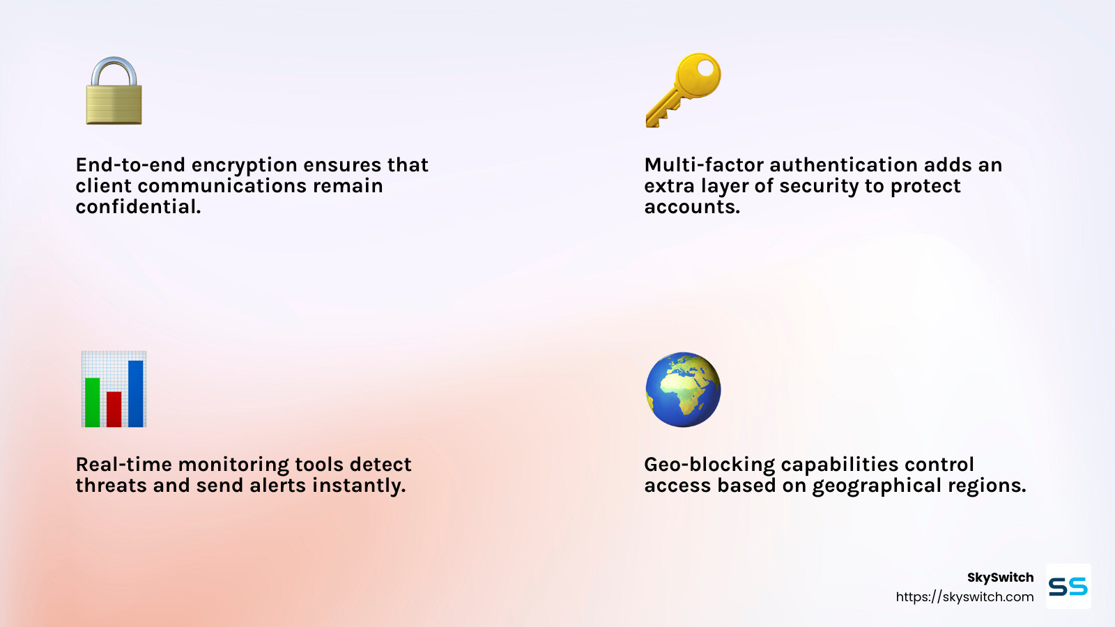 UCaaS providers take security seriously, but not all provide the same levels of safeguards on their platforms. - UCaaS security features infographic 4_facts_emoji_light-gradient