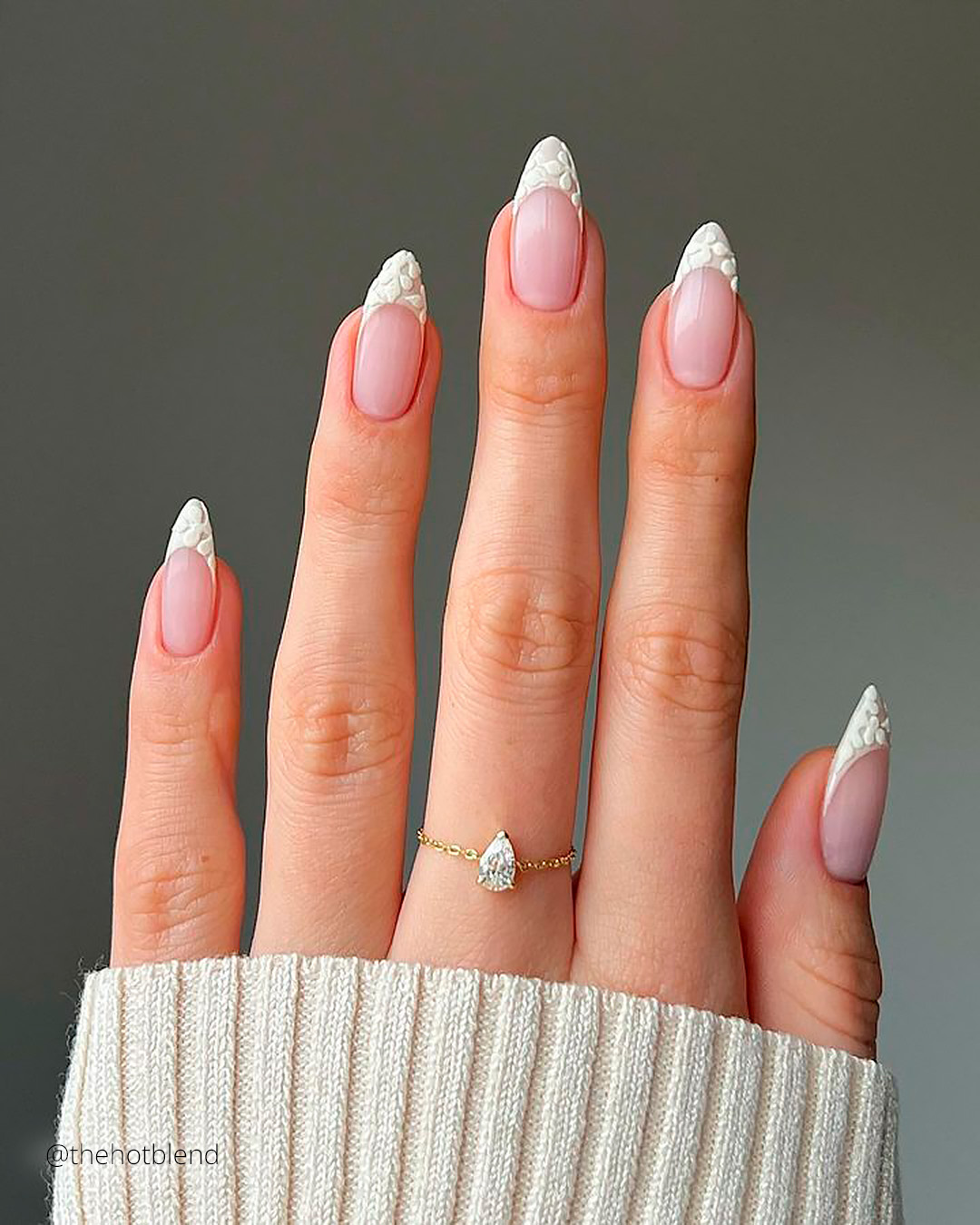 winter wedding nails white volume french tips thehotblend