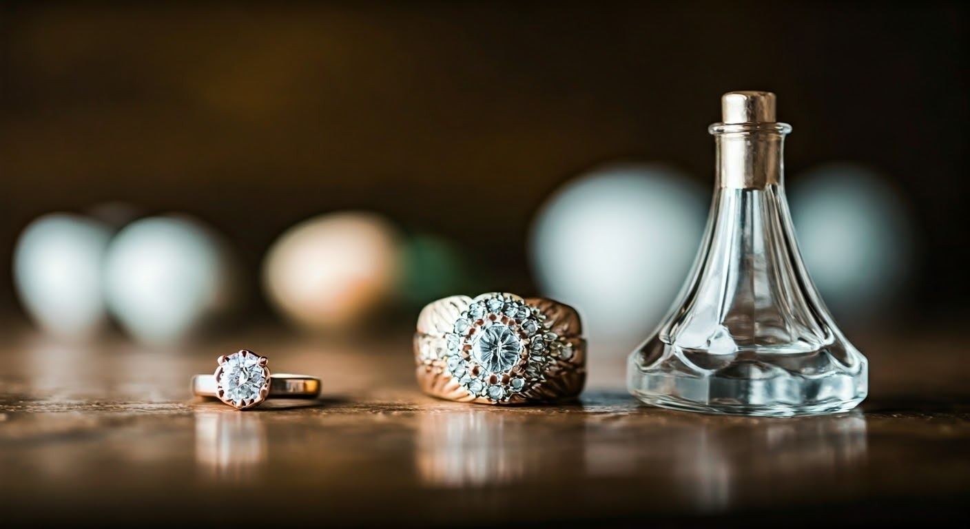 Wedding dress and engagement ring display