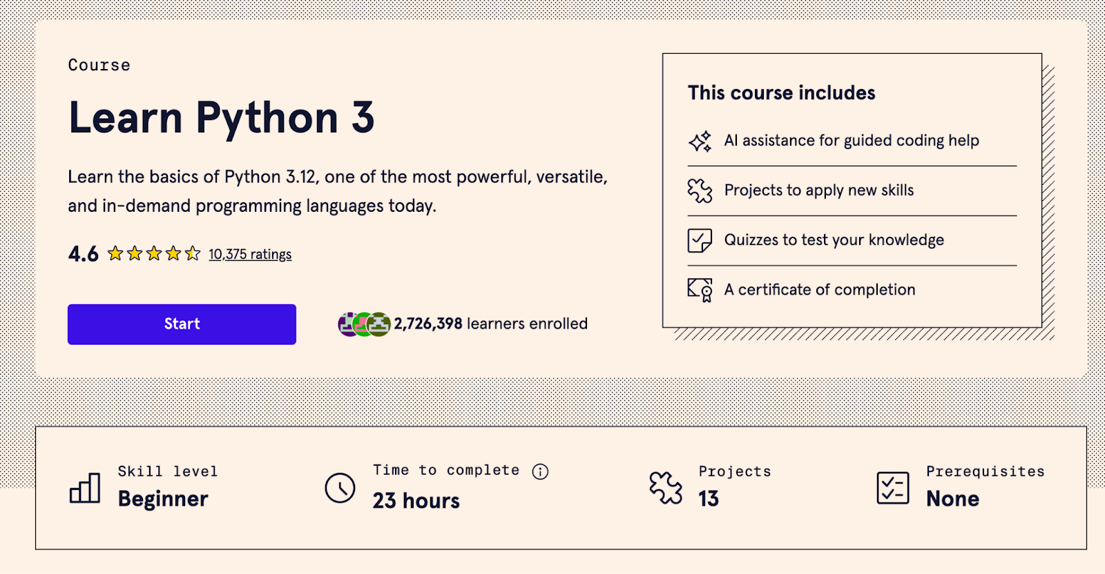 Codecademy’s Learn Python 3 course