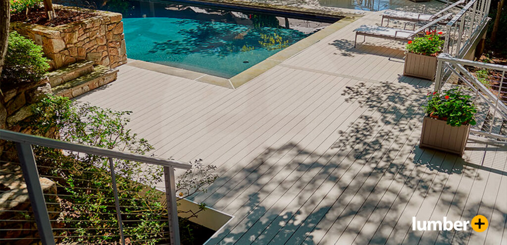 an image of a PVC wood deck being used around a pool