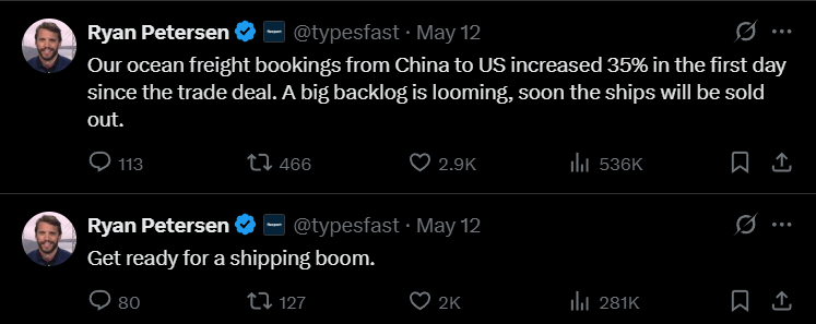 Flexport CEO Ryan Petersen tweets 