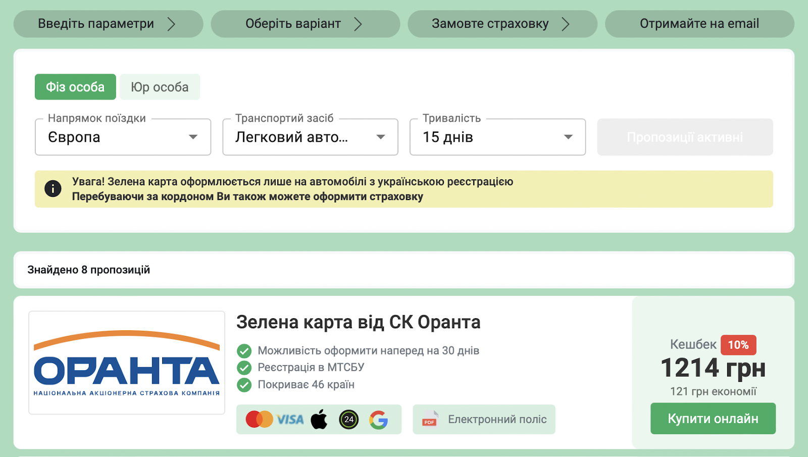 Предложения от страховых по Зеленой карте