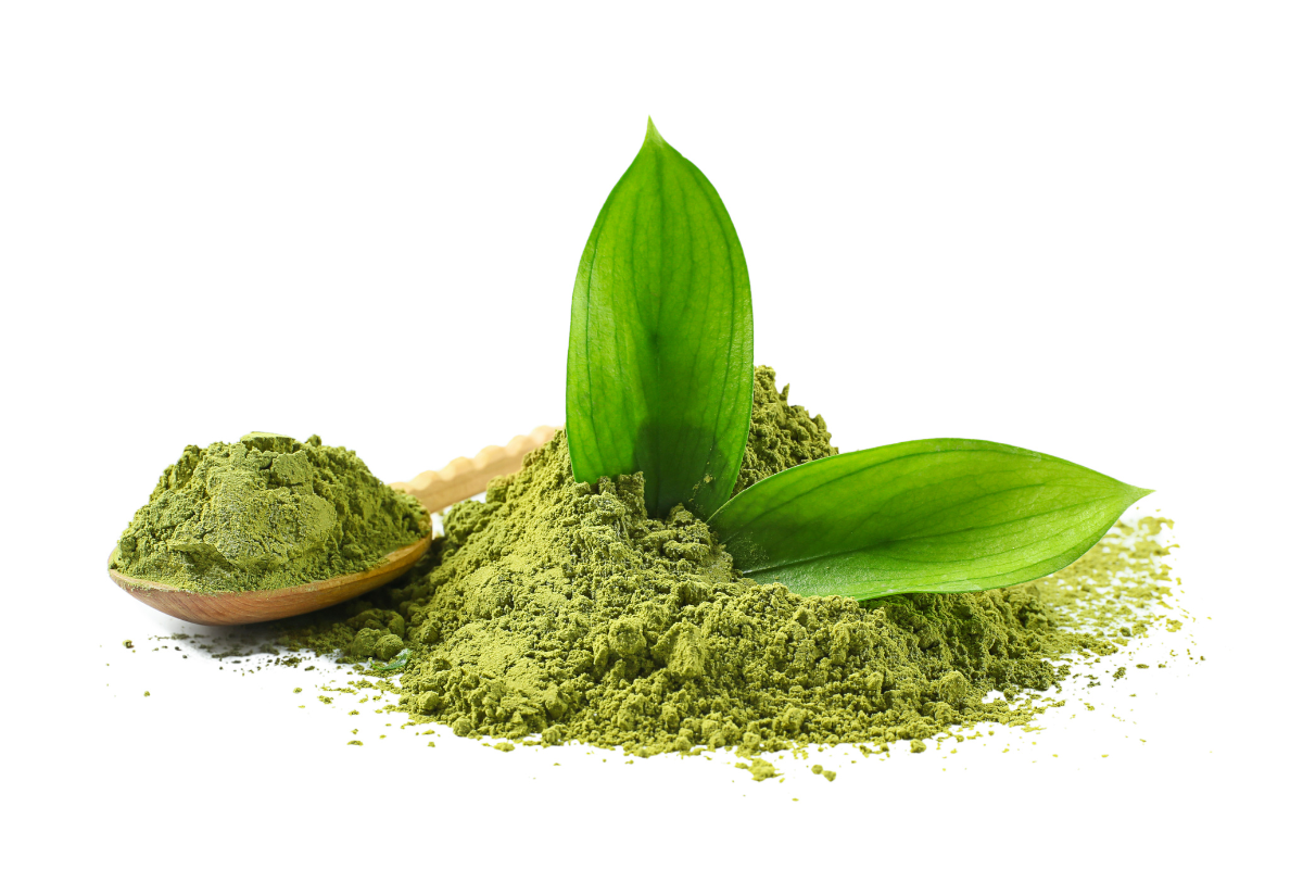 green tea leaves in green tea powder