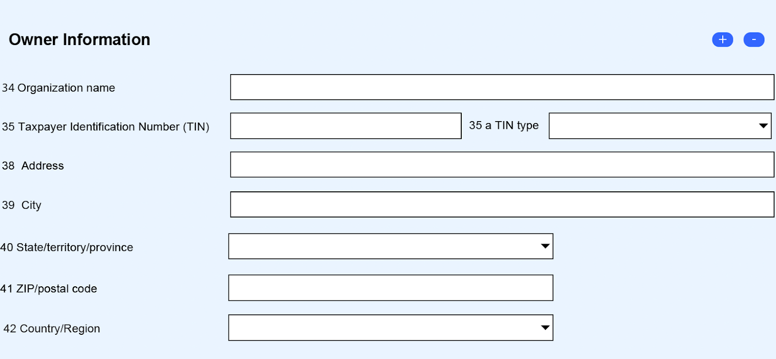 A screenshot of the "Owner Information" section of Part V: Information on Financial Account(s) Where Filer is Filing a Consolidated Report on the FBAR.