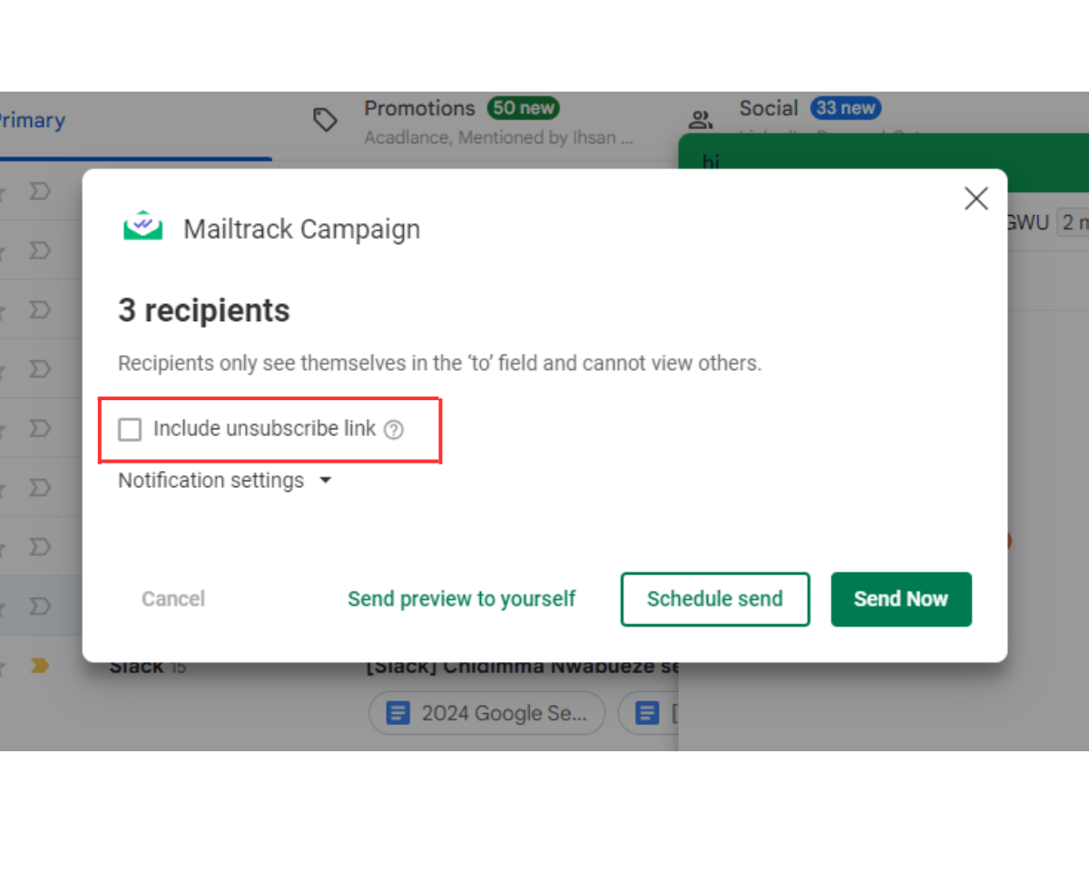 Mark Include unsubscribe link
