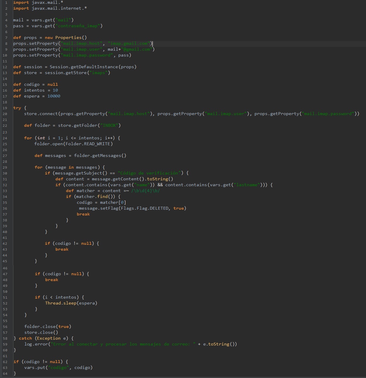 Imagen que muestra la lógica desarrollada. Implementación generada con lenguaje Groovy en un JSR223 Sampler para capturar el código.
