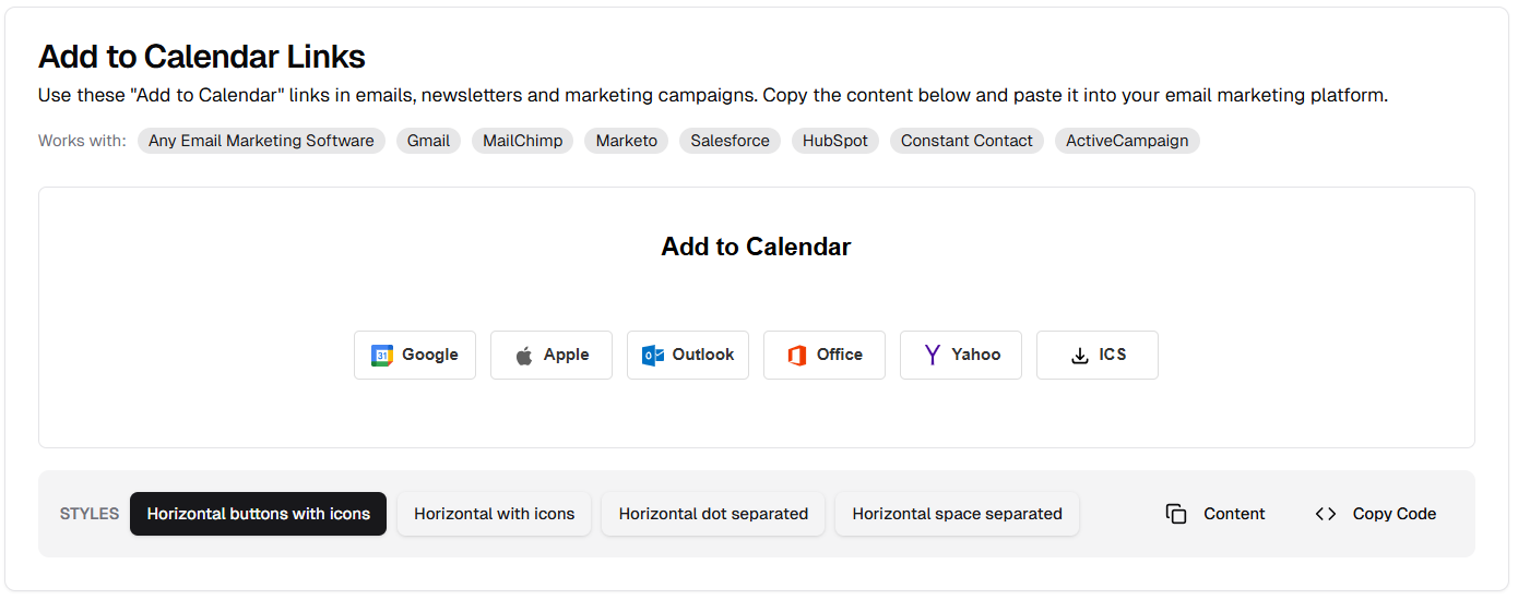  add to calendar links in email
