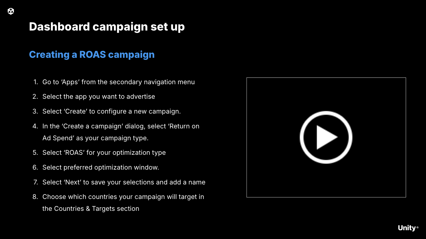 Unity Ads ROAS Campaigns post-install event tracking for ad revenue data with your MMP