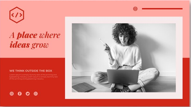 Simple blog template with a picture showing a woman writing on a laptop 