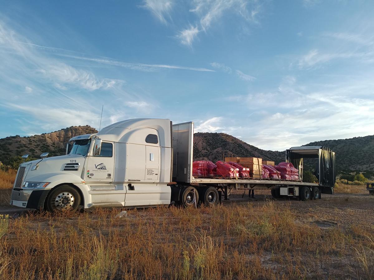 Truck carrying ReefShip modules to the dock in Halifax, Nova Scotia, Canada.