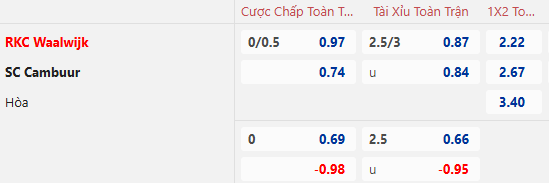 Dự đoán tỷ lệ bóng đá, soi kèo Waalwijk vs Cambuur