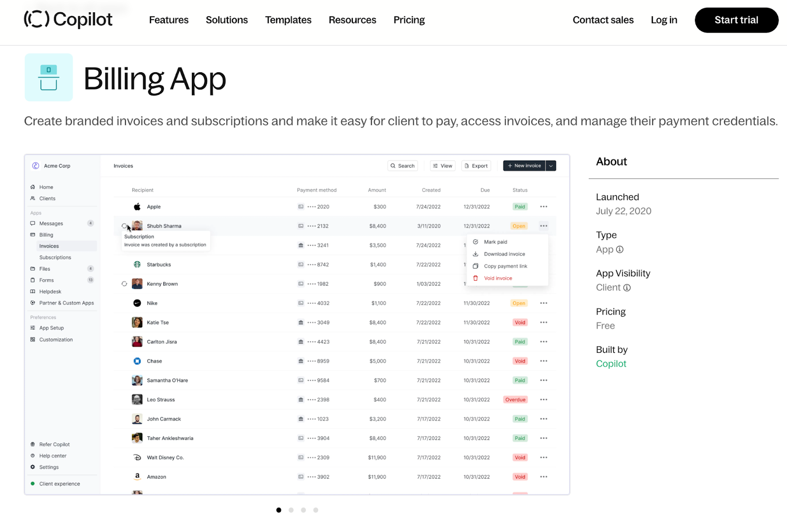 Copilot's billing app