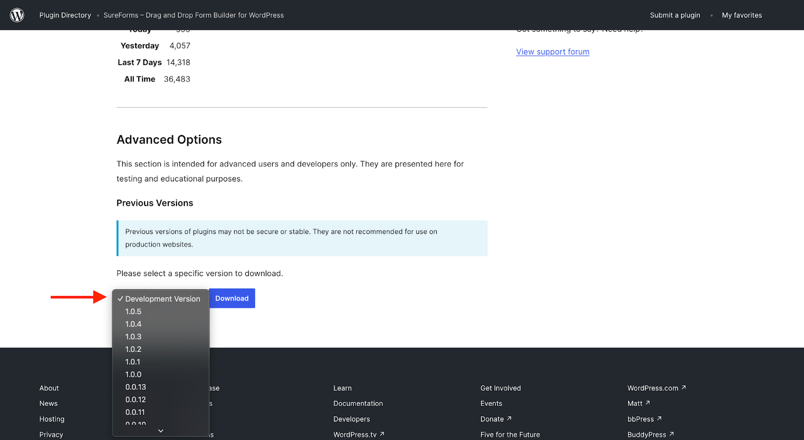 choose the sureforms plugin from the dropdown