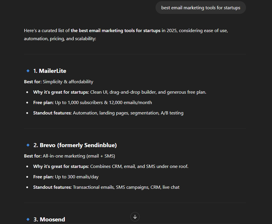 An example of an AI search result
