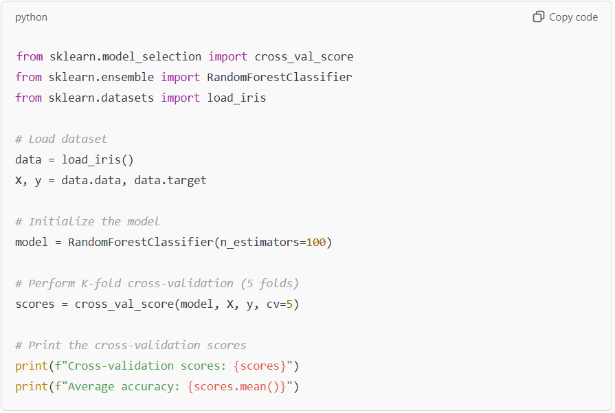 K-fold cross-validation with RandomForest model.