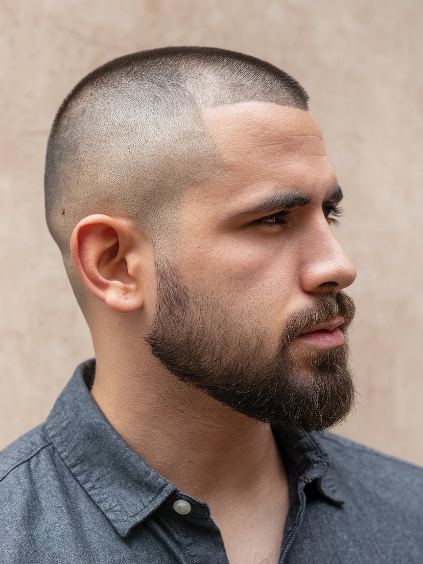 14. Skin Fade Crew Cut with Beard