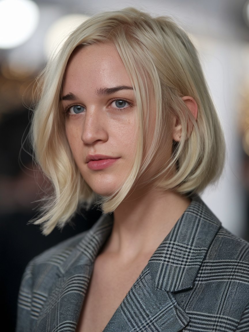 43. Classic Blonde Bob with Choppy Ends