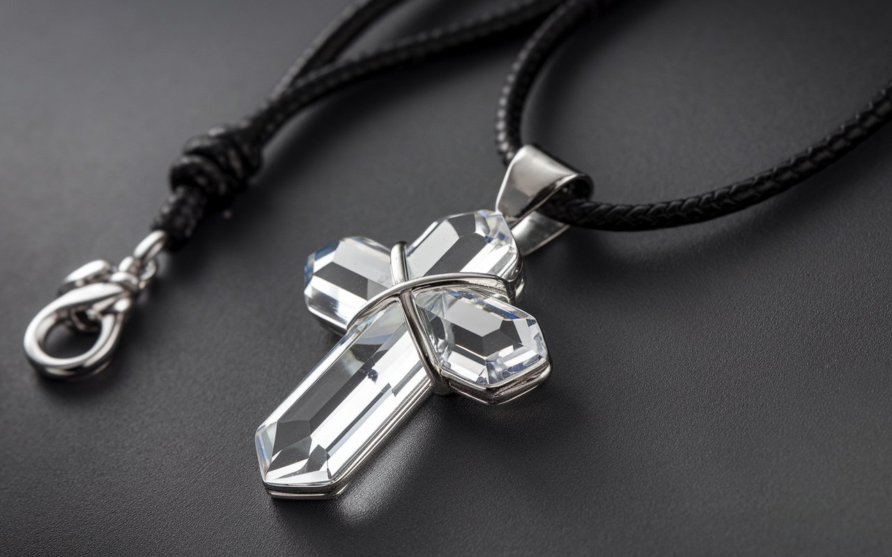 GAVU 6mm Crystal Beaded Cross Necklace for Men