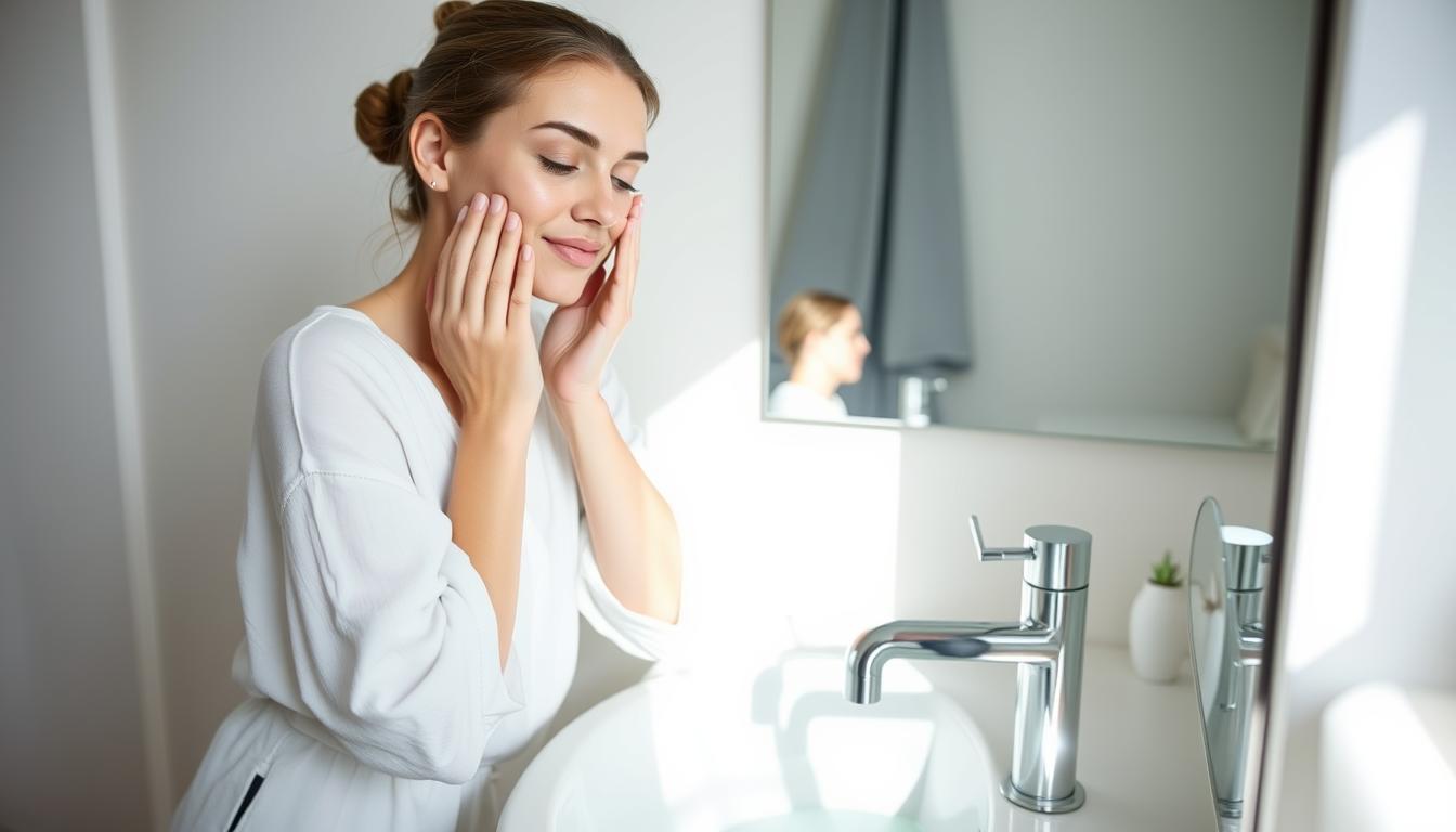 Woman preparing for facial yoga exercises for glowing skin