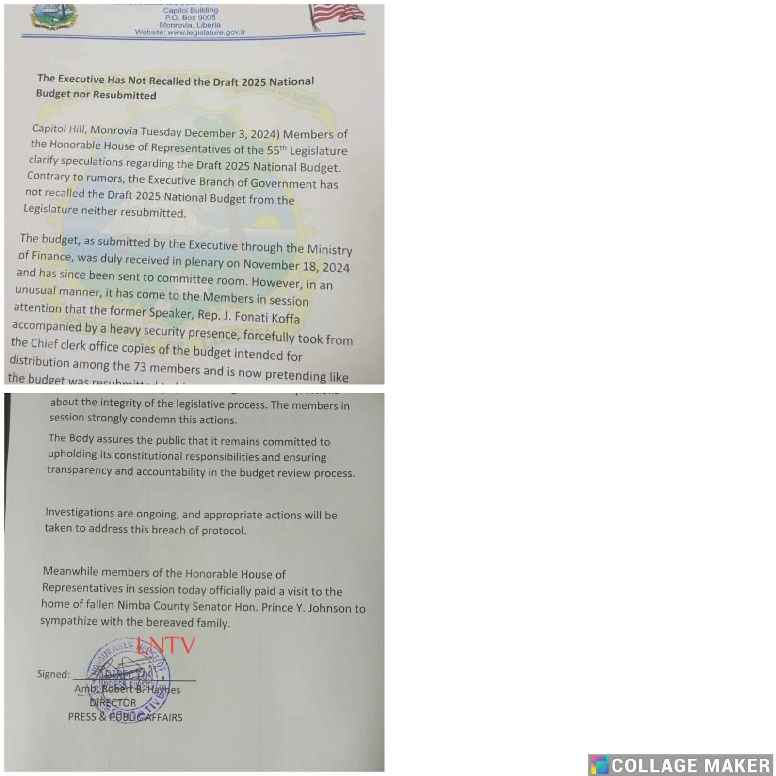 Liberia’s Finance Ministry did not resubmit the country’s national budget