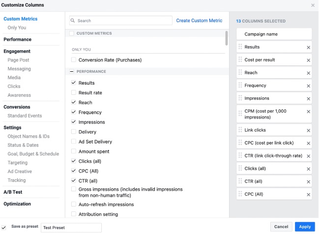 Customize your reporting columns to always see the data you want. 