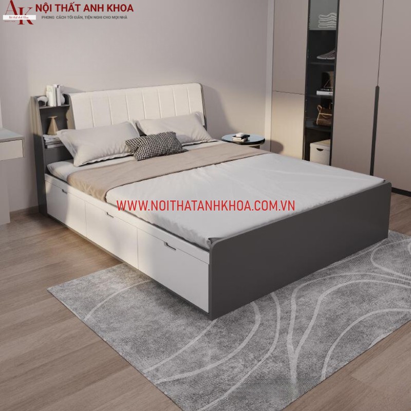 Giường Ngủ màu xám phối màu trắng gỗ công nghiệp mdf