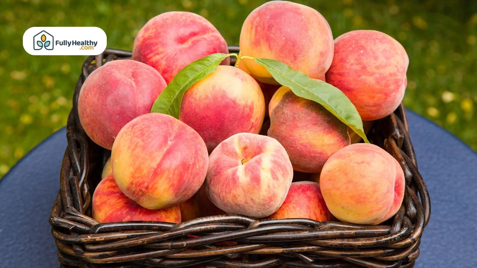 Basket filled with ripe peaches