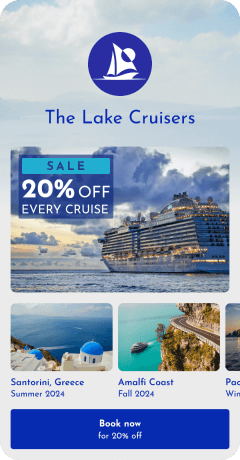 Screenshot of a lake cruising company's service landing page